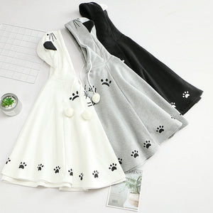 Harajuku Black Gray White Cat Hooded Cloak Coat-Enchanted peach