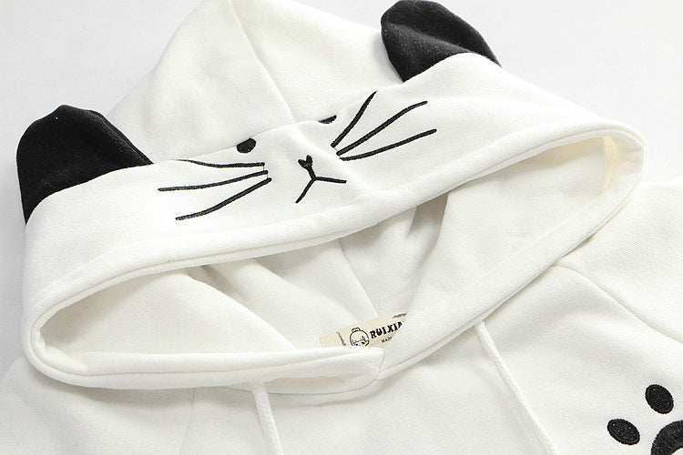 Harajuku Black Gray White Cat Hooded Cloak Coat-Enchanted peach