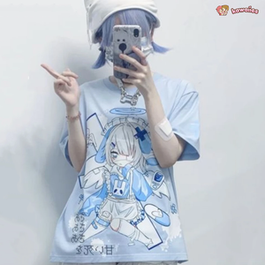 Harajuku Blue Angel Girl Women's Tee-Enchanted peach