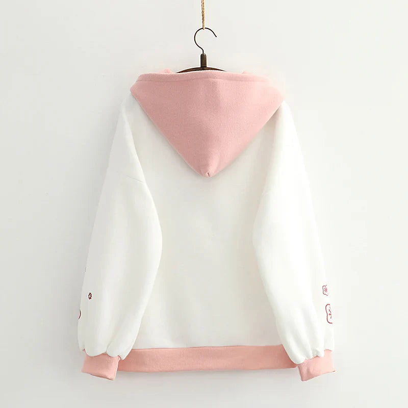 Harajuku Cute Two-tone Candy Floss Sakura Thick Women's Hoodie-Enchanted peach