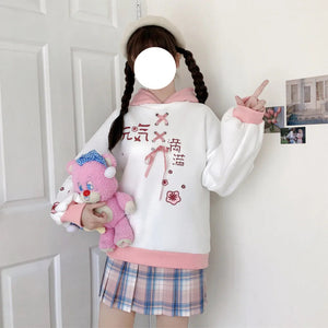 Harajuku Cute Two-tone Candy Floss Sakura Thick Women's Hoodie-Enchanted peach