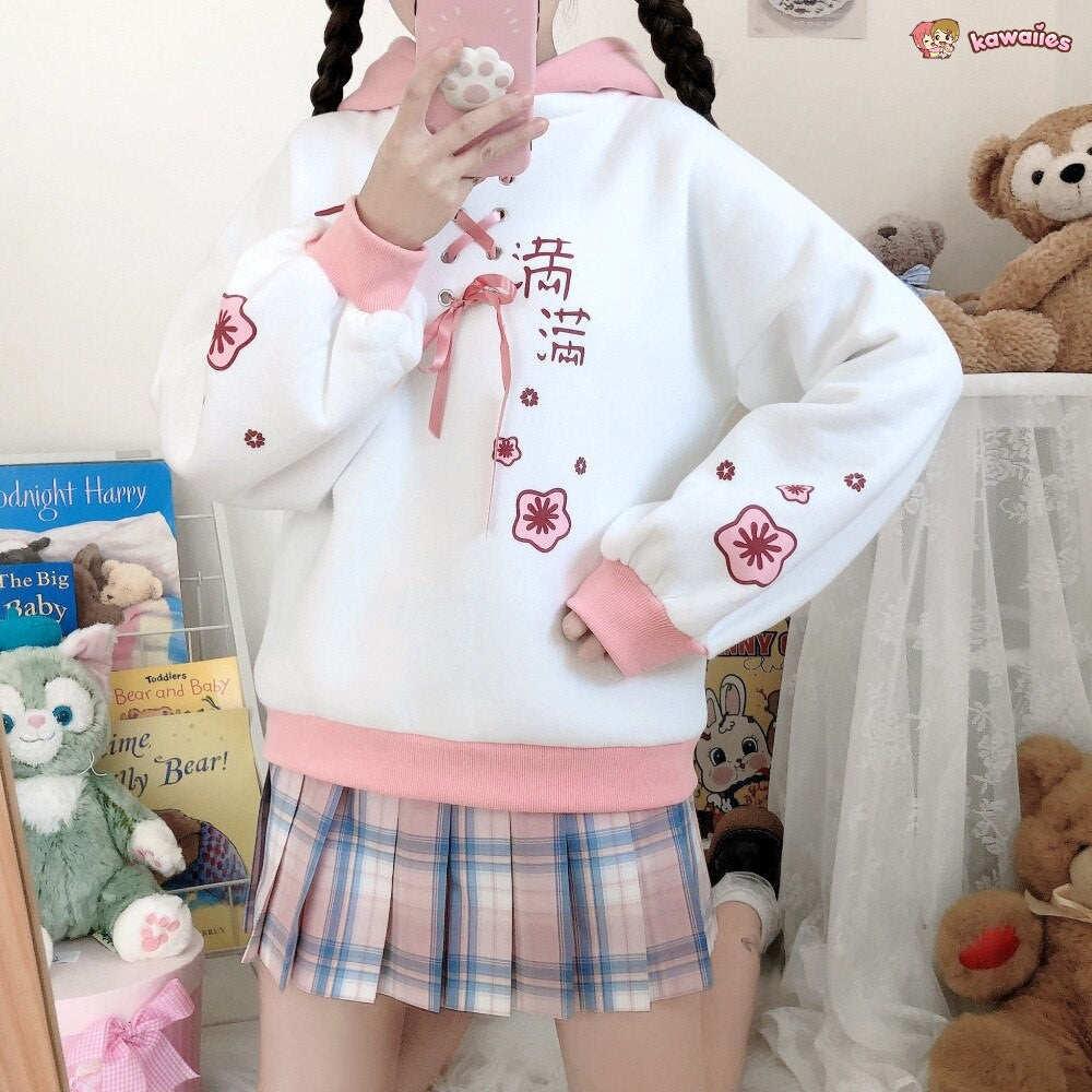 Harajuku Cute Two-tone Candy Floss Sakura Thick Women's Hoodie-Enchanted peach