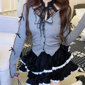 Harajuku Goth Ribbon Skirt Two Piece Set-Enchanted peach