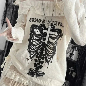 Harajuku Insomnia Gothic Knitted Pullovers Women-Enchanted peach