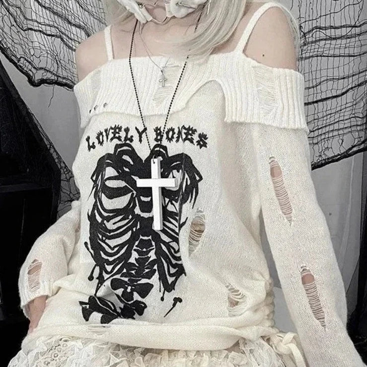 Harajuku Insomnia Gothic Knitted Pullovers Women-Enchanted peach