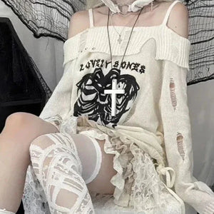 Harajuku Insomnia Gothic Knitted Pullovers Women-Enchanted peach