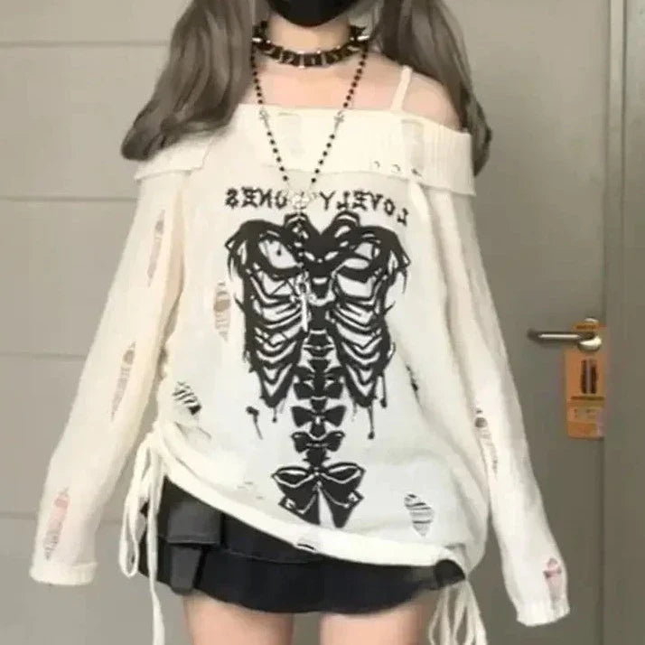 Harajuku Insomnia Gothic Knitted Pullovers Women-Enchanted peach