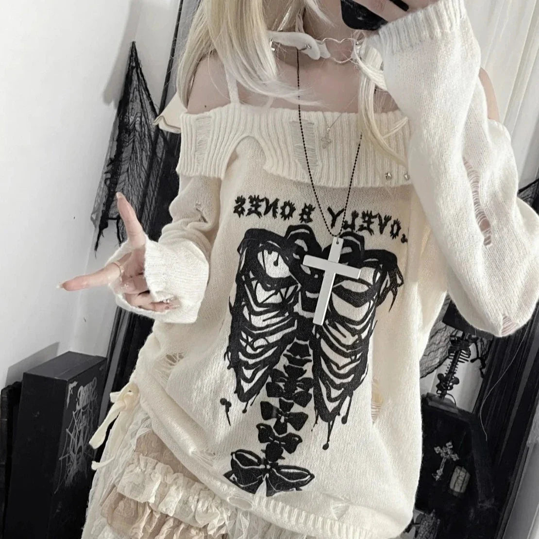 Harajuku Insomnia Gothic Knitted Pullovers Women-Enchanted peach