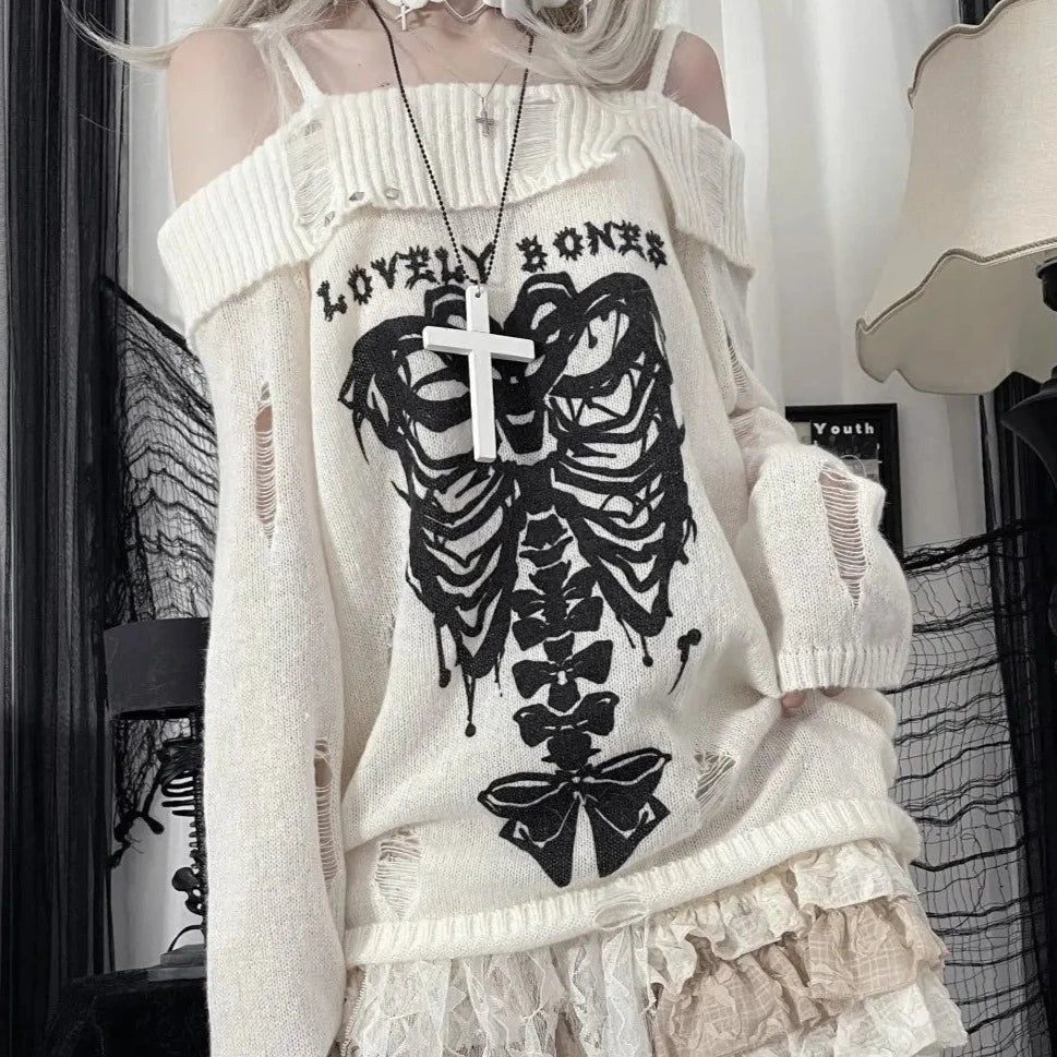 Harajuku Insomnia Gothic Knitted Pullovers Women-Enchanted peach