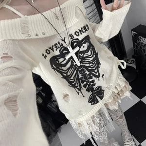 Harajuku Insomnia Gothic Knitted Pullovers Women-Enchanted peach