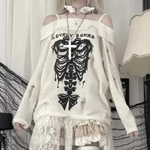 Harajuku Insomnia Gothic Knitted Pullovers Women-Enchanted peach