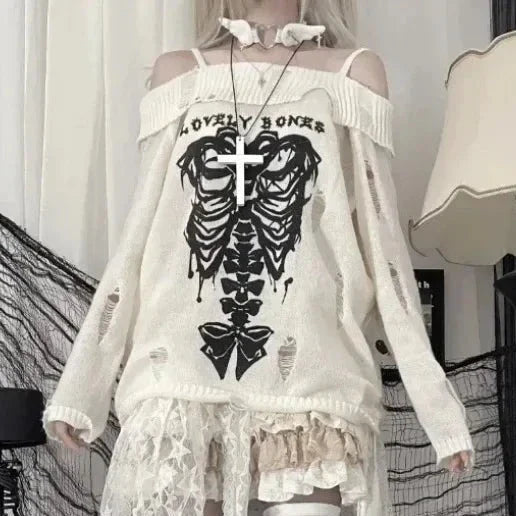 Harajuku Insomnia Gothic Knitted Pullovers Women-Enchanted peach