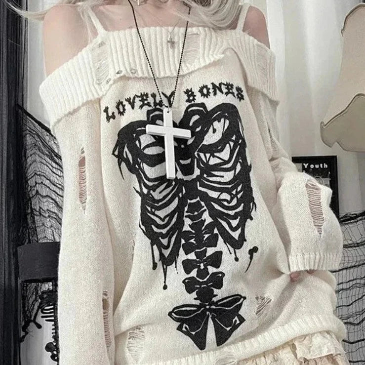 Harajuku Insomnia Gothic Knitted Pullovers Women-Enchanted peach