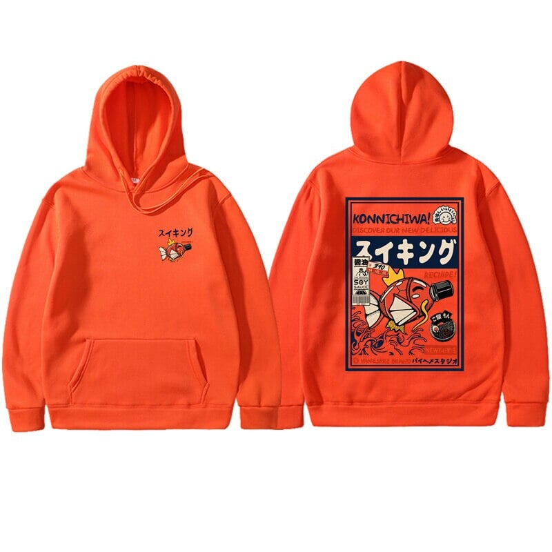 Harajuku Japanese Fish Konnichiwa Poster Unisex Hoodie-Enchanted peach