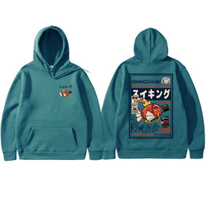 Harajuku Japanese Fish Konnichiwa Poster Unisex Hoodie-Enchanted peach