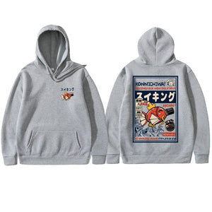 Harajuku Japanese Fish Konnichiwa Poster Unisex Hoodie-Enchanted peach