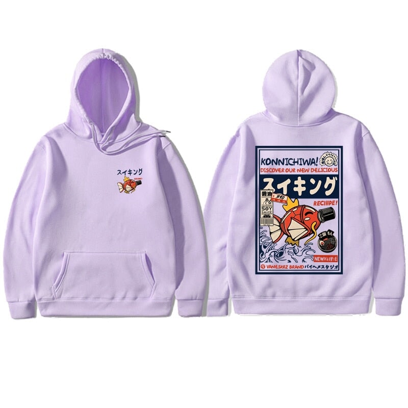 Harajuku Japanese Fish Konnichiwa Poster Unisex Hoodie-Enchanted peach