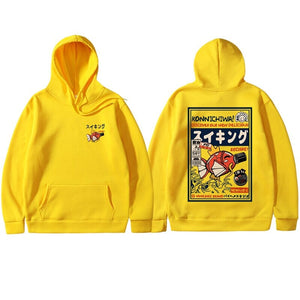 Harajuku Japanese Fish Konnichiwa Poster Unisex Hoodie-Enchanted peach