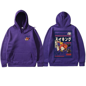 Harajuku Japanese Fish Konnichiwa Poster Unisex Hoodie-Enchanted peach