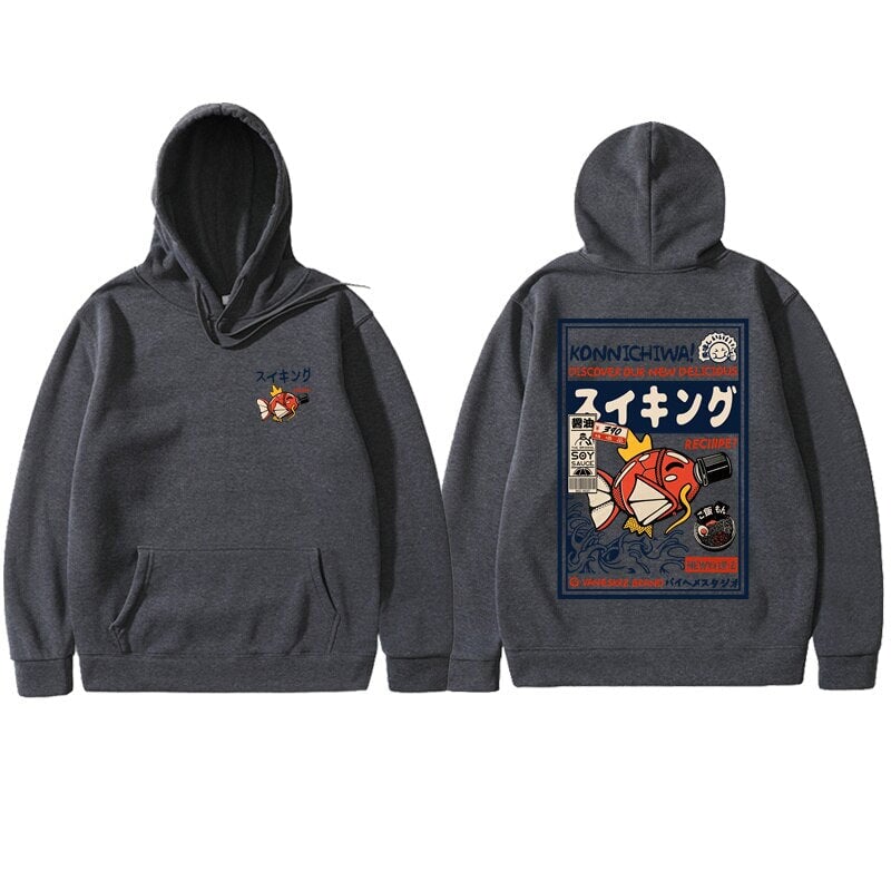 Harajuku Japanese Fish Konnichiwa Poster Unisex Hoodie-Enchanted peach