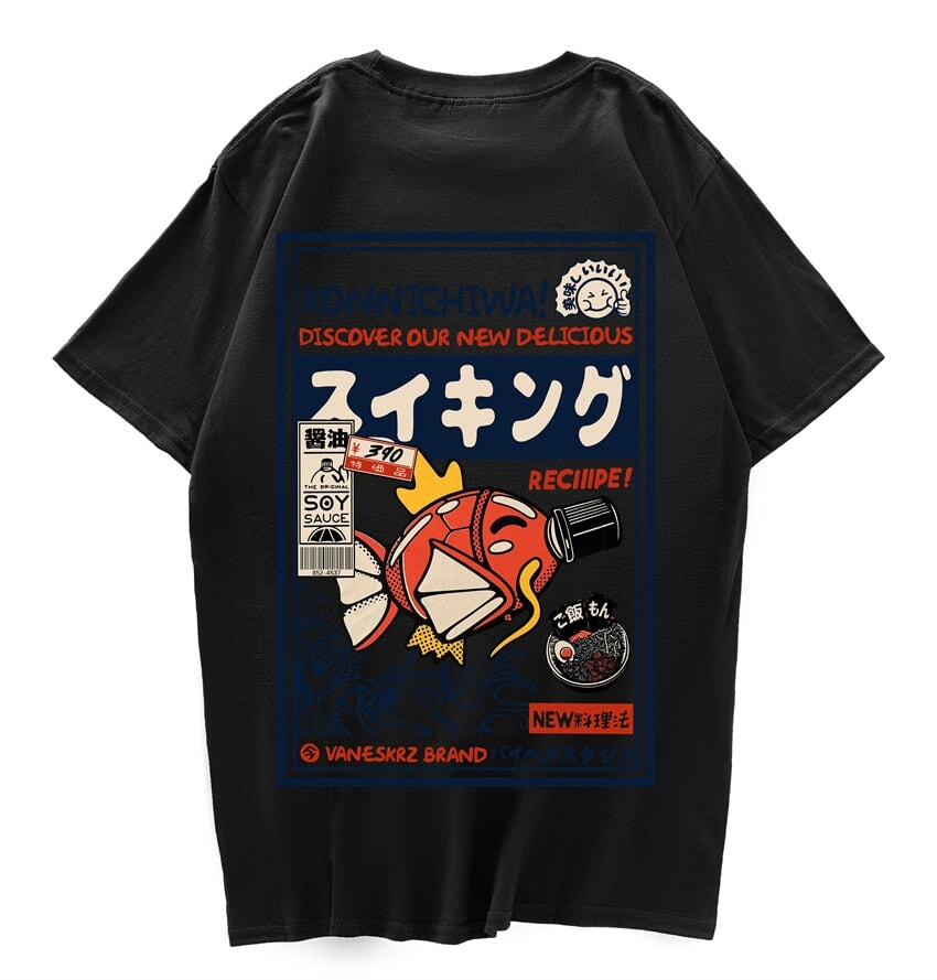 Harajuku Japanese Fish Konnichiwa Poster Unisex Tee-Enchanted peach