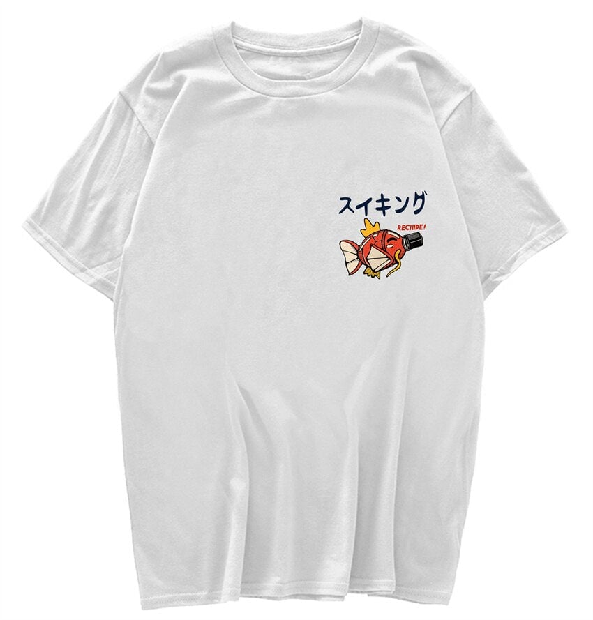 Harajuku Japanese Fish Konnichiwa Poster Unisex Tee-Enchanted peach