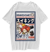 Harajuku Japanese Fish Konnichiwa Poster Unisex Tee-Enchanted peach