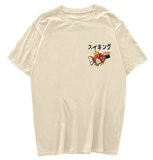 Harajuku Japanese Fish Konnichiwa Poster Unisex Tee-Enchanted peach