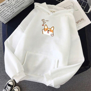 Harajuku Kawaii Corgi Hoodie-Enchanted peach