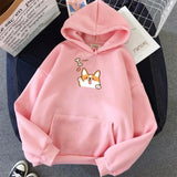 Harajuku Kawaii Corgi Hoodie-Enchanted peach