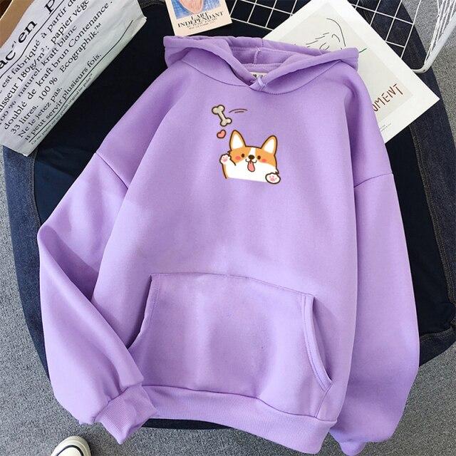 Harajuku Kawaii Corgi Hoodie-Enchanted peach