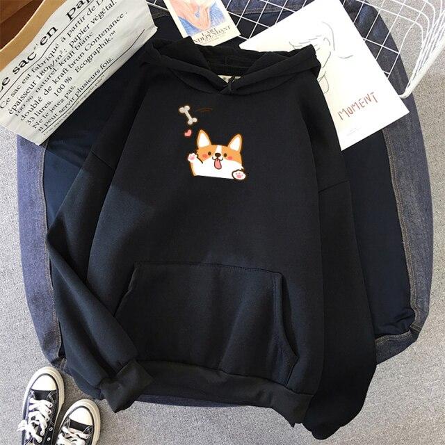 Harajuku Kawaii Corgi Hoodie-Enchanted peach