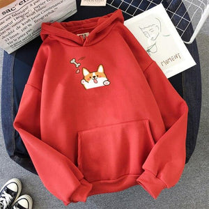 Harajuku Kawaii Corgi Hoodie-Enchanted peach