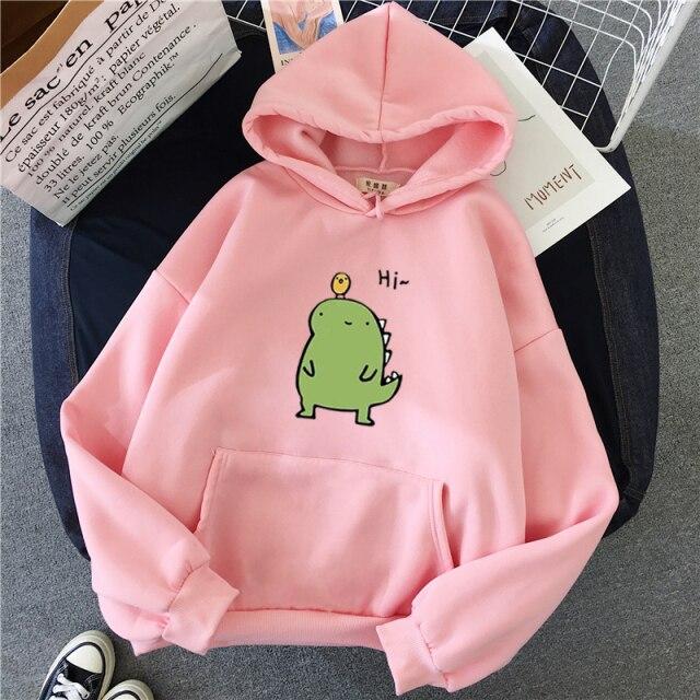 Harajuku Kawaii Cute Dipsy Dinosaur Hoodie-Enchanted peach