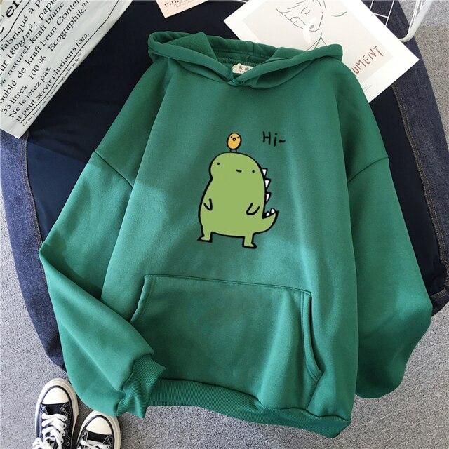 Harajuku Kawaii Cute Dipsy Dinosaur Hoodie-Enchanted peach