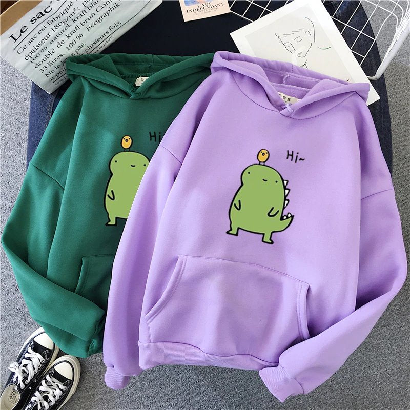 Harajuku Kawaii Cute Dipsy Dinosaur Hoodie-Enchanted peach