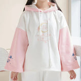 Harajuku Moon Sakura Blue Pink Loose Women's Hoodie-Enchanted peach