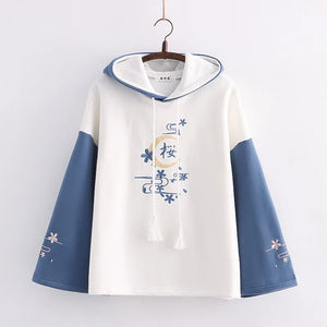 Harajuku Moon Sakura Blue Pink Loose Women's Hoodie-Enchanted peach