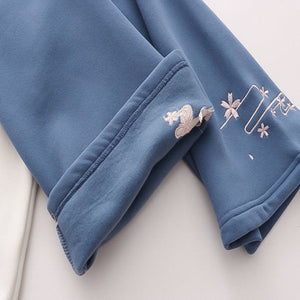 Harajuku Moon Sakura Blue Pink Loose Women's Hoodie-Enchanted peach