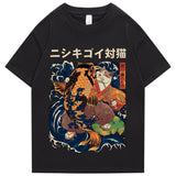 Harajuku Samurai Cat Koi Fish Unisex Tee-Enchanted peach