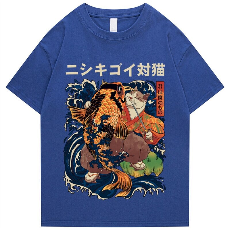 Harajuku Samurai Cat Koi Fish Unisex Tee-Enchanted peach