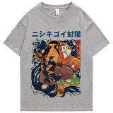 Harajuku Samurai Cat Koi Fish Unisex Tee-Enchanted peach