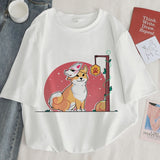 Harajuku Shiba Inu Fox Mask Women's Tee Tops-Enchanted peach