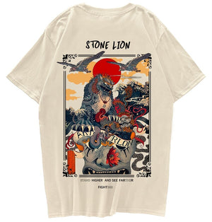 Harajuku Stone Lion Printed Streetwear Unisex Tee-Enchanted peach