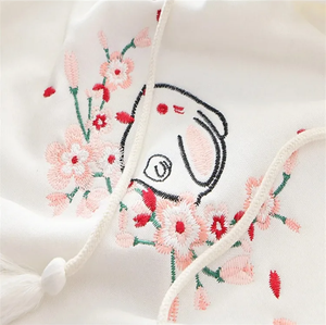 Harajuku White Pink Bunny Sakura Embroidery Hoodie-Enchanted peach