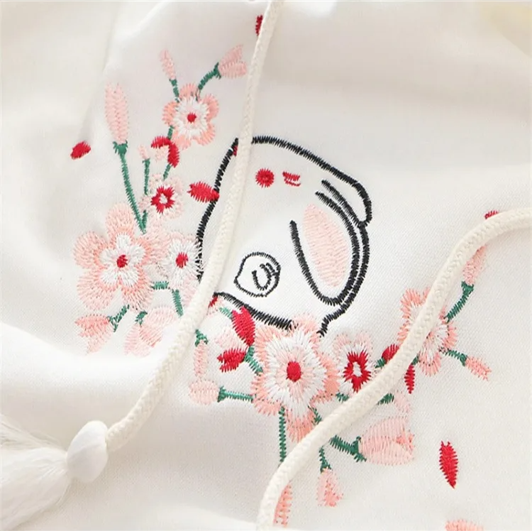 Harajuku White Pink Bunny Sakura Embroidery Hoodie-Enchanted peach