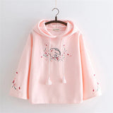 Harajuku White Pink Bunny Sakura Embroidery Hoodie-Enchanted peach