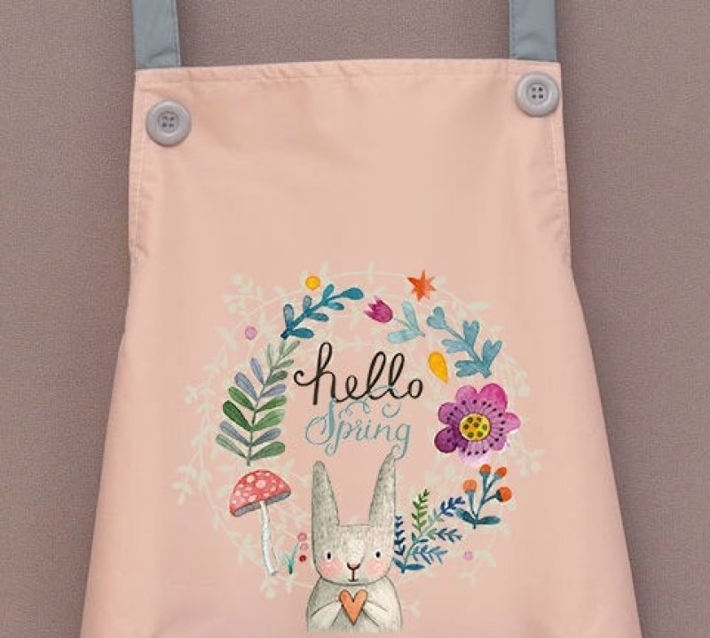 Hello Spring Rabbit Chef Apron-Enchanted peach