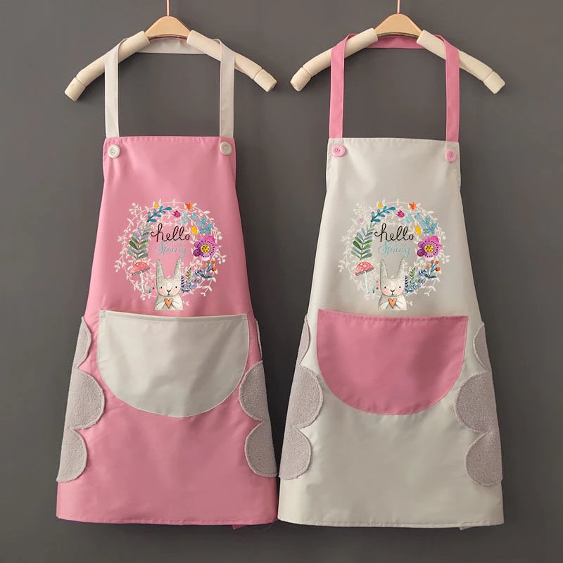 Hello Spring Rabbit Chef Apron-Enchanted peach