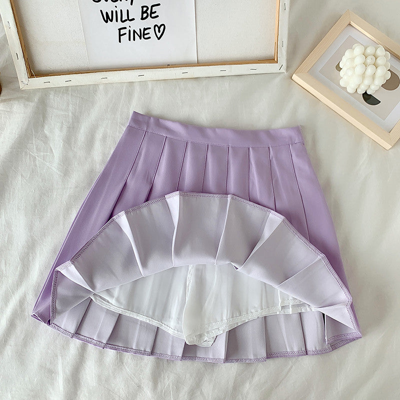 High Waist Cute Simple Pleated Short Light Skirt-Enchanted peach